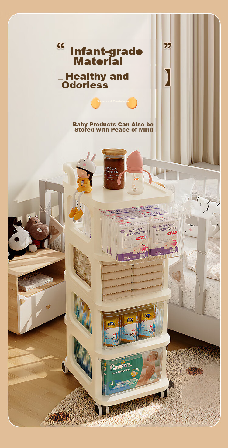 Leshengtu Snack Cart Storage Rack, Living Room Snack Organizer Trolley, Bedside Storage Cabinet, Cosmetics Storage Shelf LC91 9
