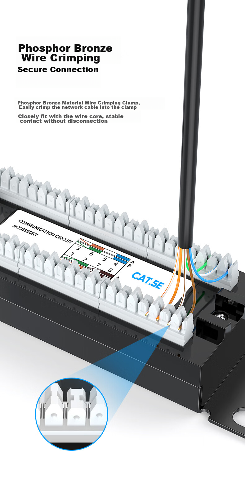 BIAZE CAT5e 24-Port Patch Panel, Unshielded CAT5e Network Cable Management Rack, Gold-Plated 1U Rack-Mounted Cabinet for Engineering Network Patch Cords And Cable Management Trough TT82 6