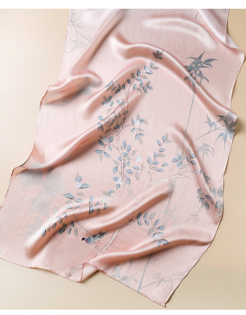 Hangsifu Silk Chinese-Style Scarf, Mulberry Silk Shawl, Birthday Gift for Mom, Practical Gift Box for Women, Machine Gree 27