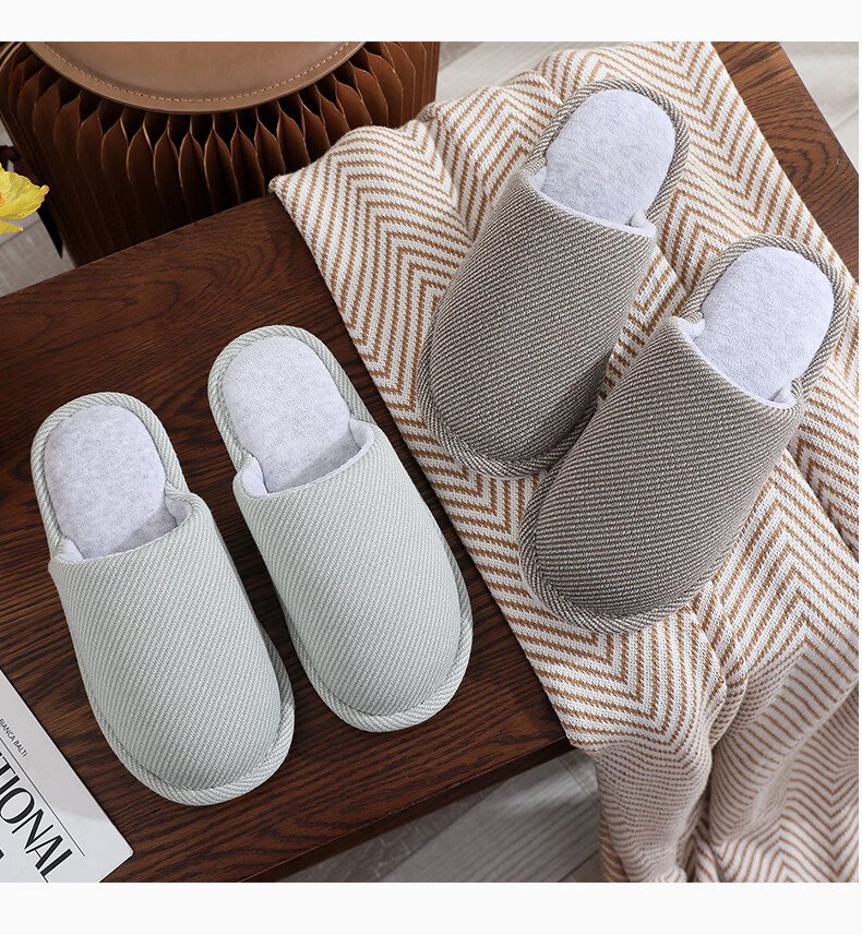 GUOLUOFEI Japanese-Style Large Size Cotton Slippers for Men And Women, Spring Autumn Winter Indoor Home Wooden Floor Couple Warm Slippers, Green, Size 36-37 10