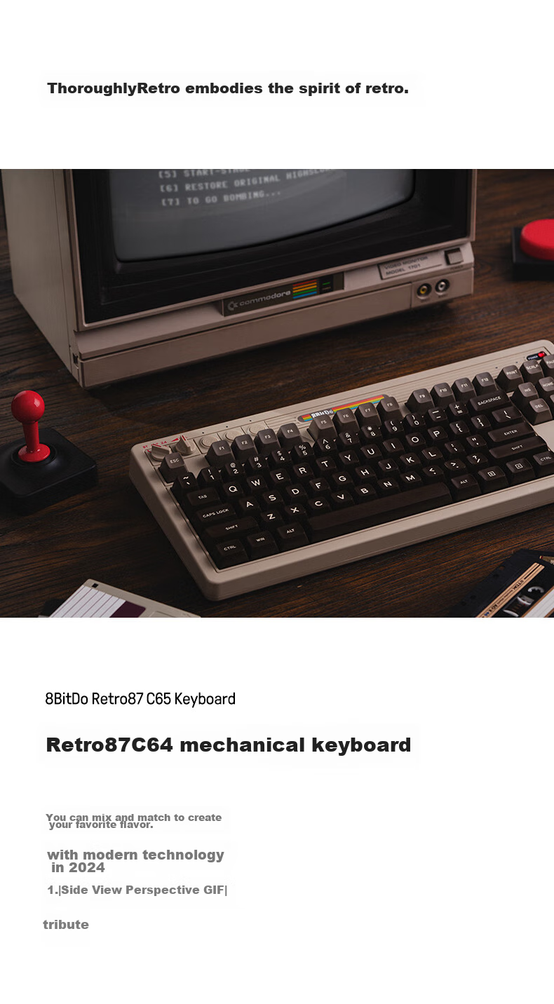 8BitDo Retro87 C64 Mechanical Keyboard, Retro Classic Wireless Gaming And Office Universal Three-Mode Bluetooth Wired Full-Key Hot-Swappable PC Computer 87 Keys 2