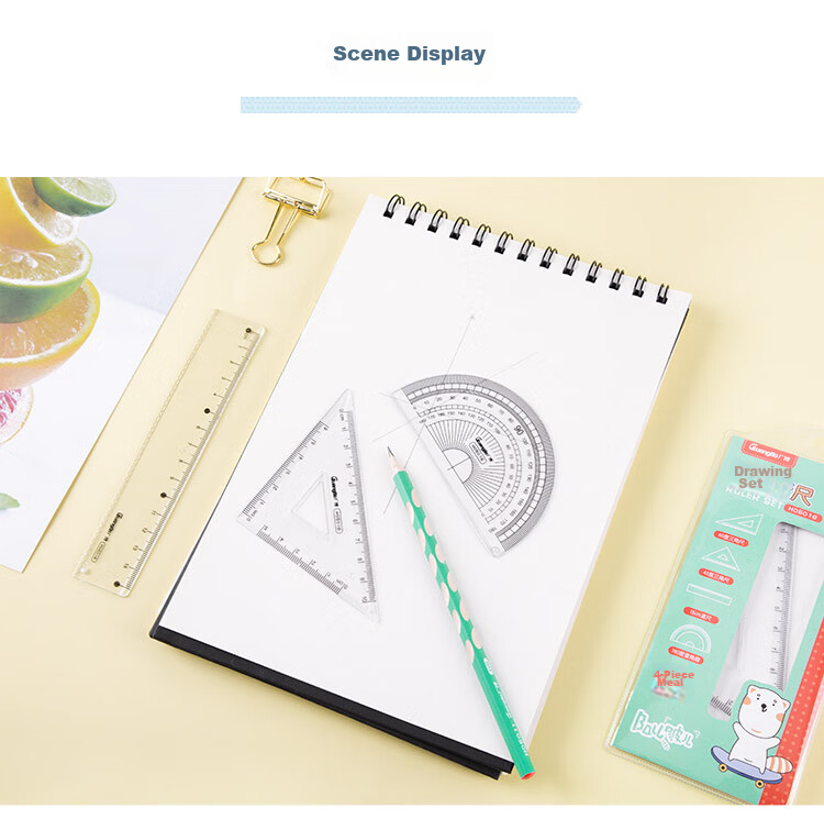 GuangBo Student Stationery Drawing And Exam Ruler Set Minimalist Style (Straight Ruler + Two Triangle Rulers + Protractor) Combination Pack H05323 12