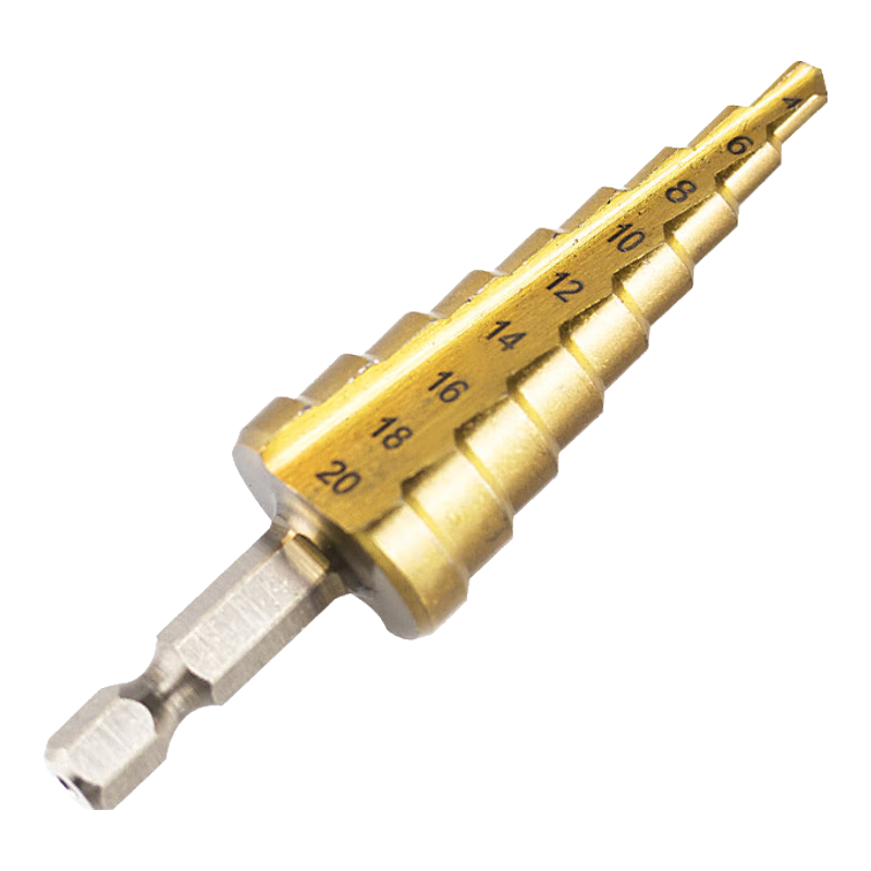 HSD Hex Shank Straight Groove Step Drill Bit Pagoda Step Drill Bit Hole Enlarging Drill GY-14 9 Steps 4-20mm