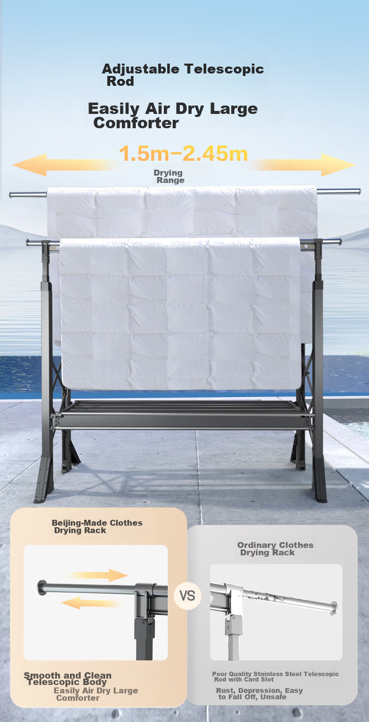 JD Original Floor Folding Double-Pole Clothes Drying Rack, Adjustable Aluminum Alloy Retractable Clothes Hanger for Outdoor Balcony And Bedding Drying 7