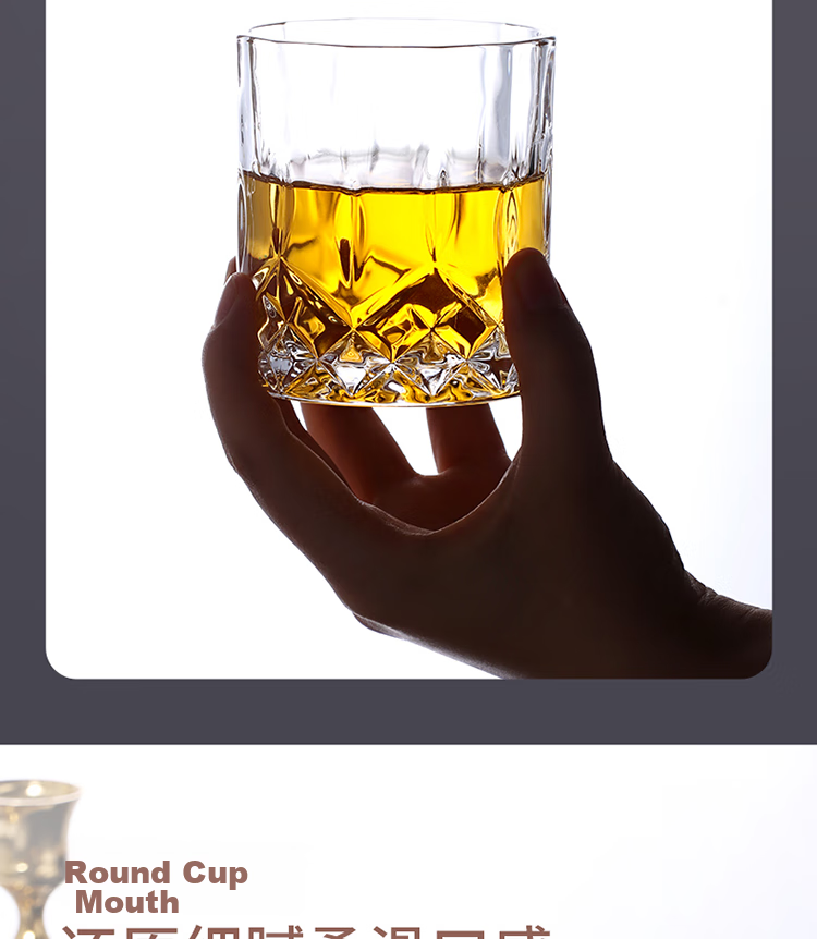 BJ Glass Whiskey Glasses, European Carved Design Liquor Cups, Wine Glasses for Home Use, Glass Cup Set, 2-Piece Set 6