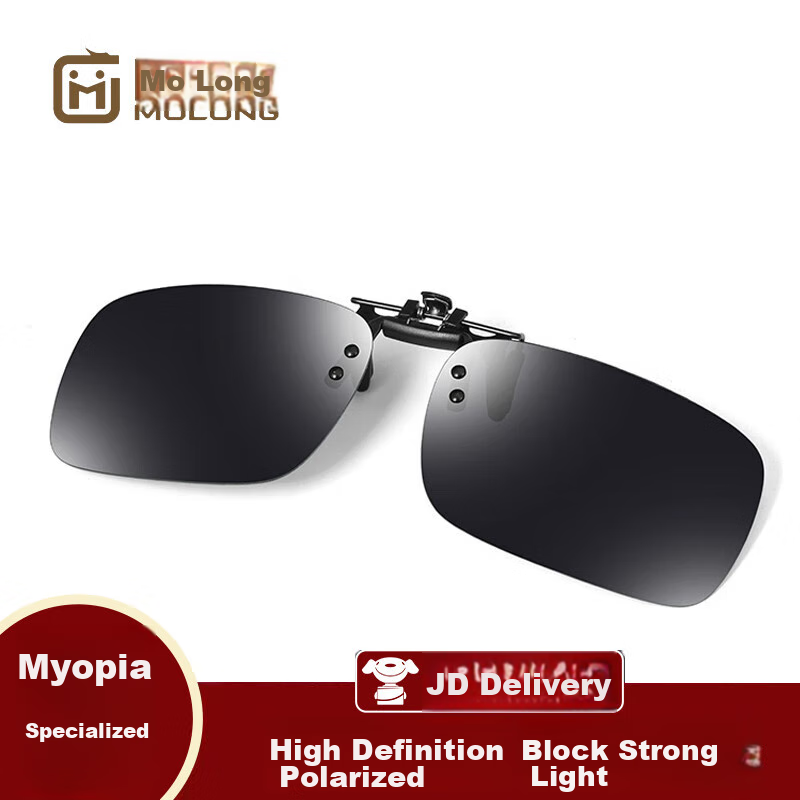 Molong Polarized Clip-On Sunglasses for Nearsightedness, Ultra-Light Driving Glasses for Men And Women, Strong Light Protection M0845 Black And Gray Clip-On Lenses