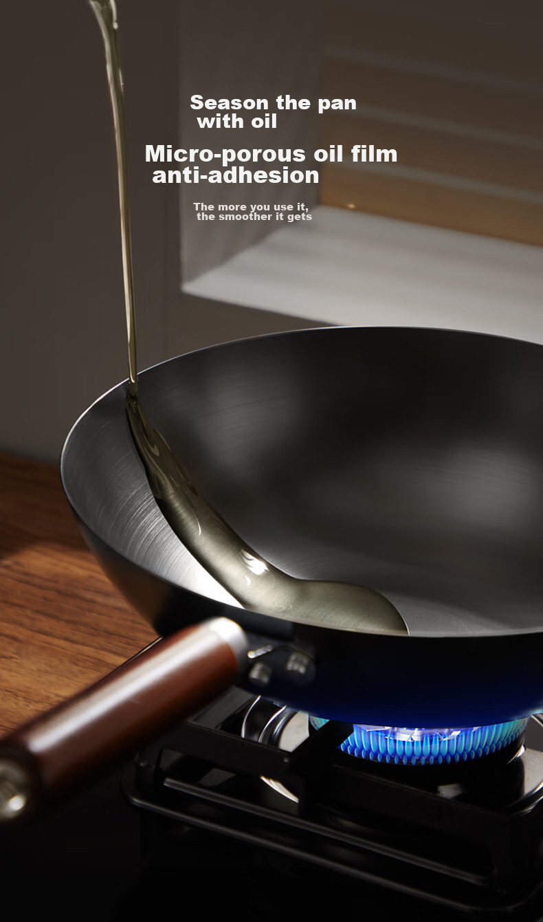 Joyoung Wok Iron Pan, Healthy Non-Coated Pure Iron Household Stir-Fry Pan, Rust-Resistant, Suitable for Stove, 32cm with Lid C121 5