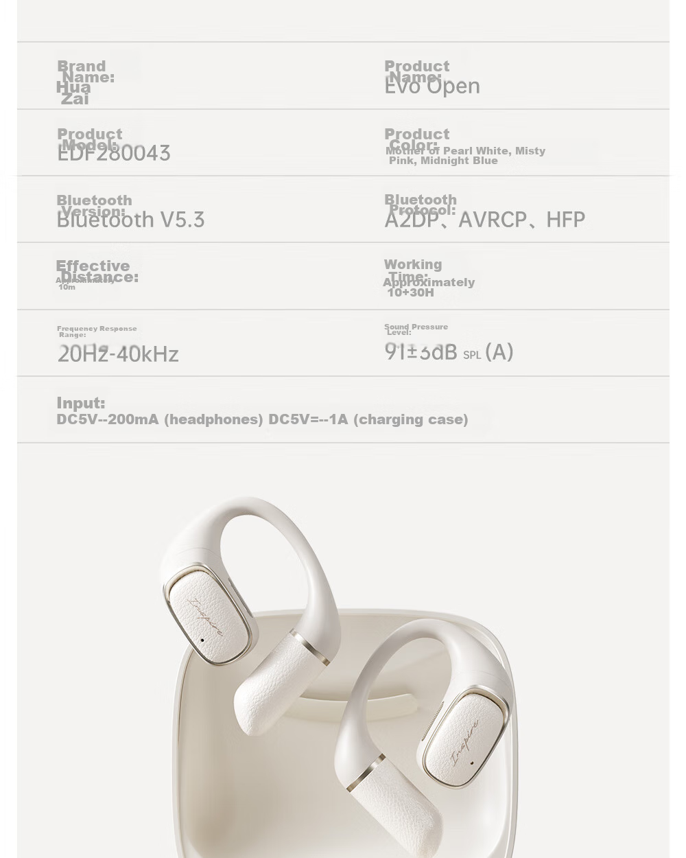 EDIFIER Evo Open Bluetooth Headphones, Open-Style Sports Earphones, Long Battery Life, Comfortable And Secure Fit, Spatial Audio, Call Noise Reduction, Mother-Of White, Graduation Gift 36