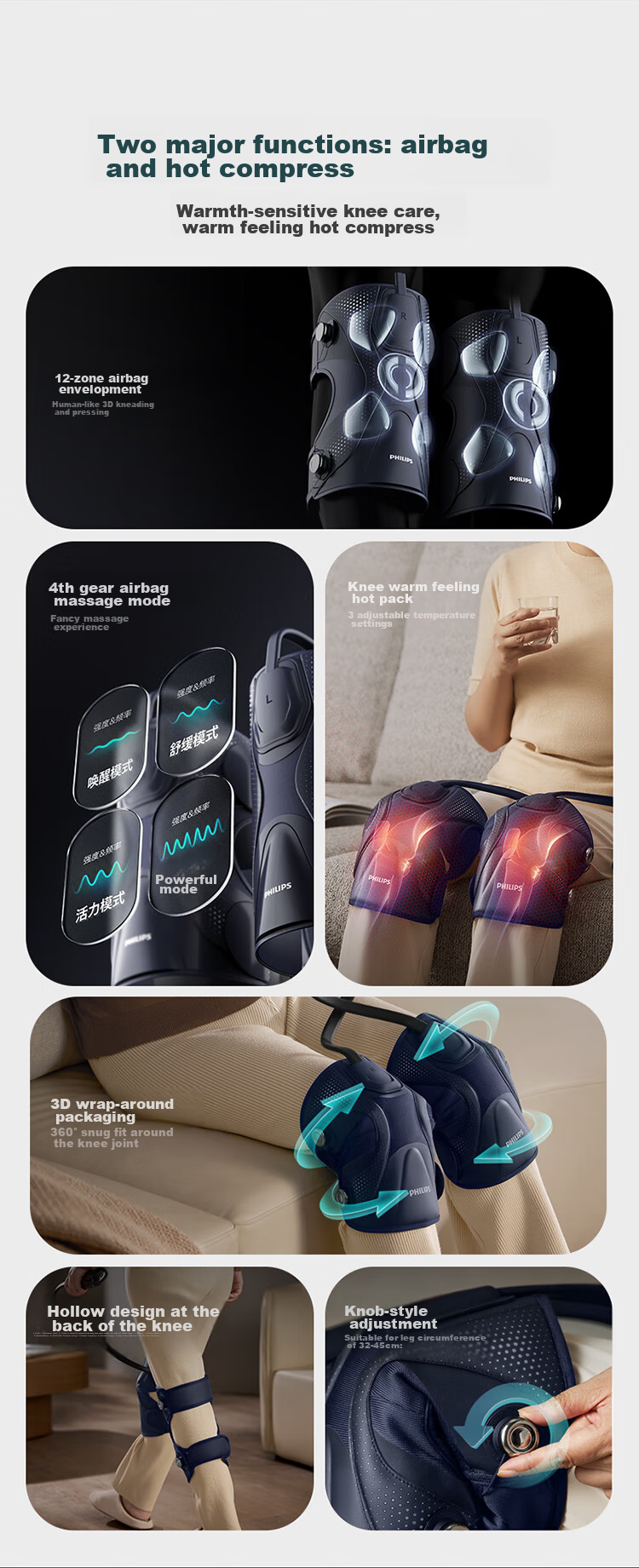 PHILIPS [Mid-Autumn Festival Gift] Knee Massager, Sports Massager, Cold-Resistant Knee Care Device, Airbag Knee Joint Heating Pad, Airbag Massage 5202L Birthday Gift for Parents 3