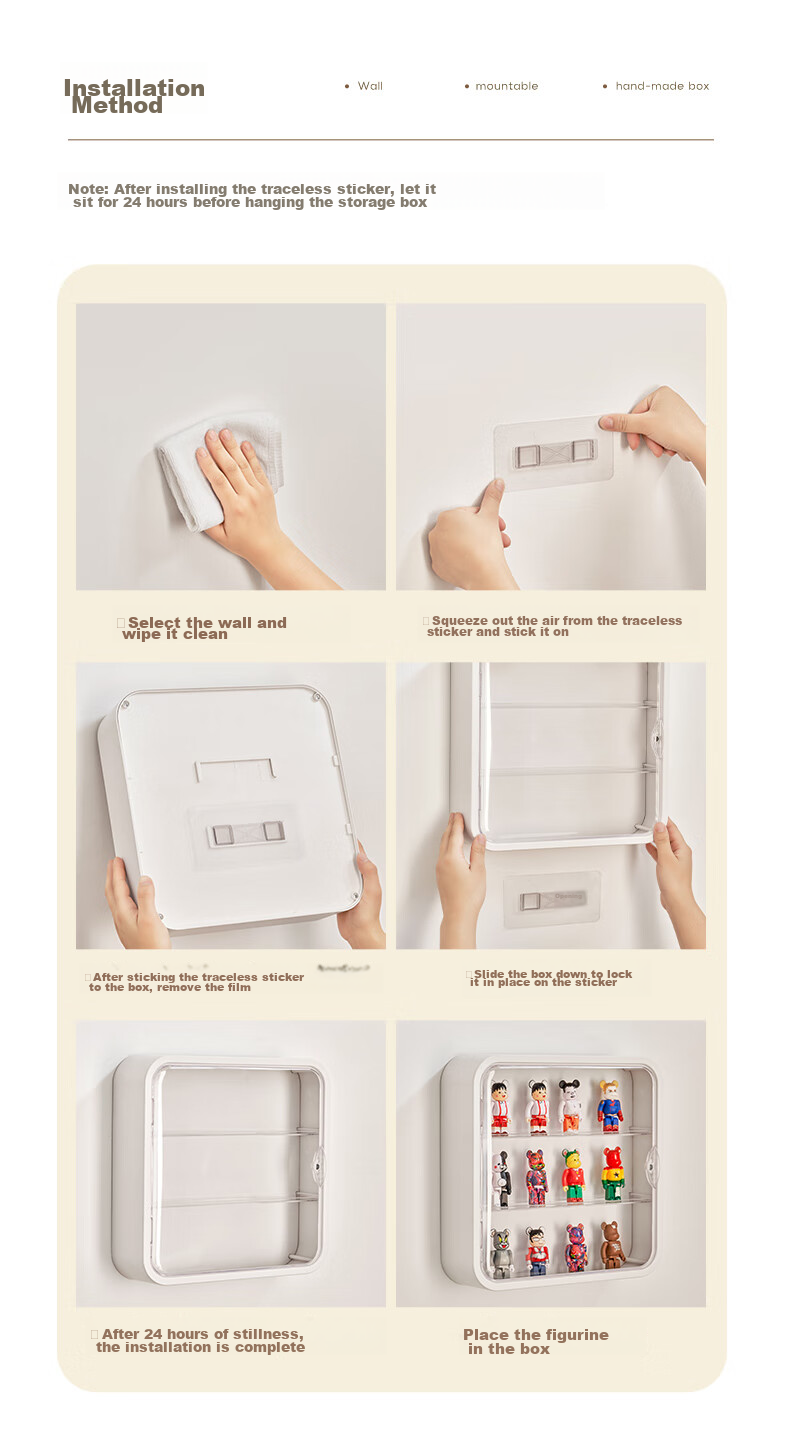 JEKO&JEKO Blind Box Display Case, Transparent Figurine Storage Box, Labubu Pop Mart Wall-Mounted Display Stand, Cream White 18