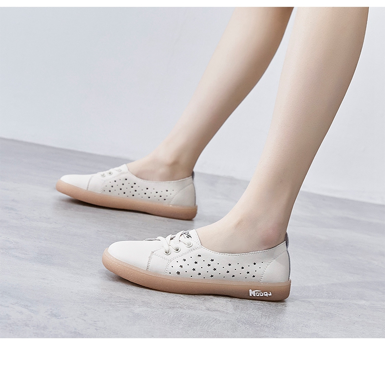 ZHR White Leather Shoes for Women with Jelly Sole, Breathable Mesh Hole Shoes, Summer Trendy Fashion Casual Versatile Flat Shoes, Soft Comfortable Low-Top Shoes for Women A66E Casual Shoes Beige 35 12