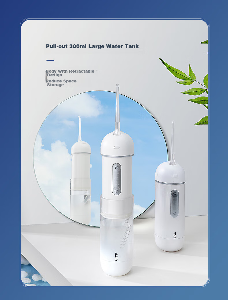 BAIR Professional Portable Water Flosser, Retractable Portable Orthodontic Cleaning Ultrasonic Water Flosser for Braces, Dental Cleaning Device Gift Box Set V3 Freedom White 9