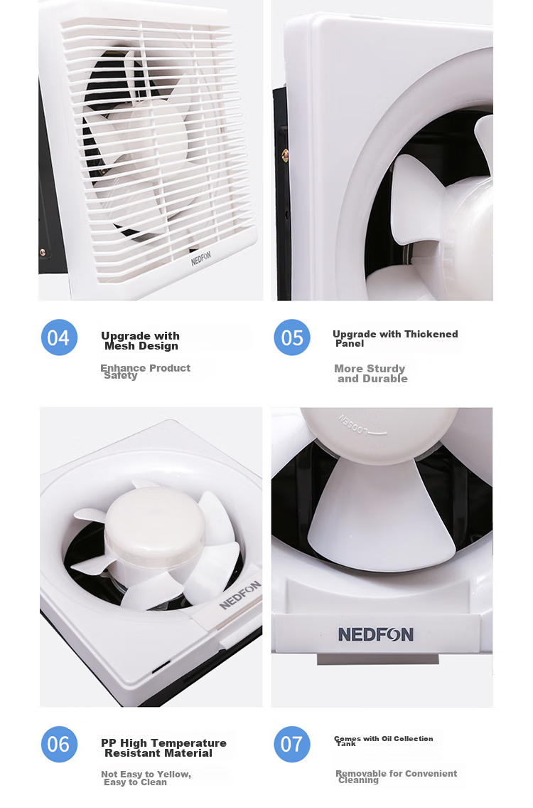 Nedfon APB15-3 Exhaust Fan, Kitchen And Bathroom Window-Mounted Wall-Mounted Ventilation Fan, Range Hood, Extractor Fan with Square Opening 14