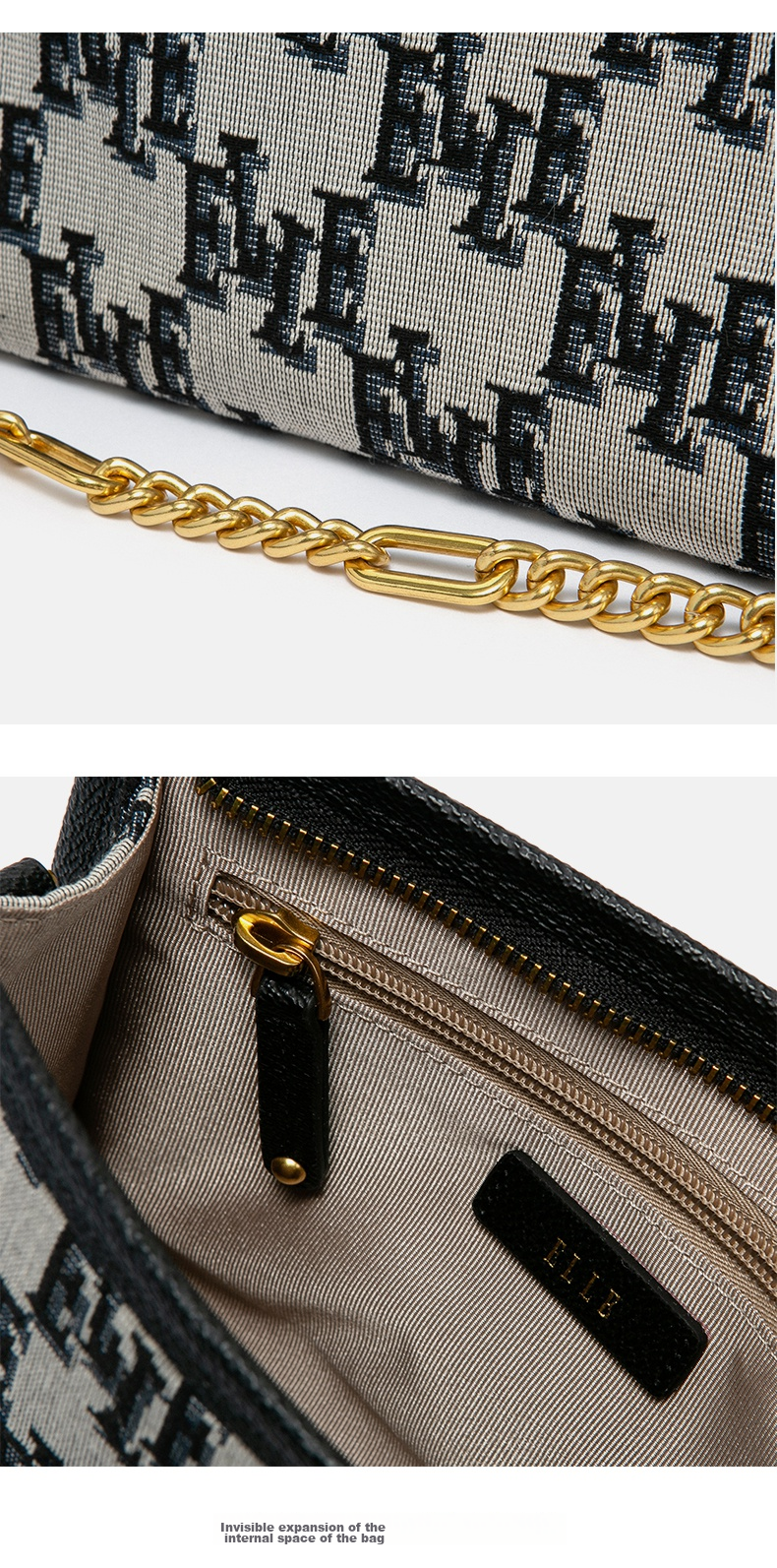 ELLE New Women's Handbag, Chain Flower Pattern, Tote Bag, Shoulder Bag, Crossbody Small Square Bag, Underarm Bag, Birthday Gift, 22016 10