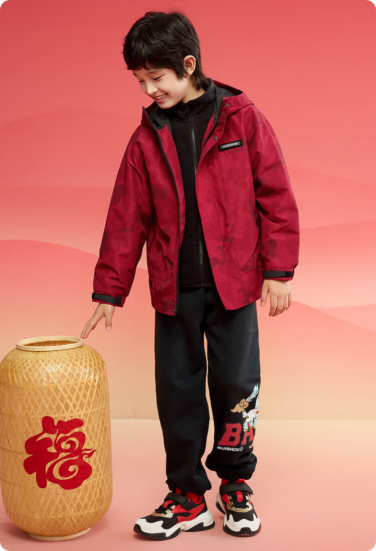 BALABALA Kids Fleece Two-Piece Set Boys' Jacket 2025 Spring Autumn Cotton Waterproof New Year Outfit 3