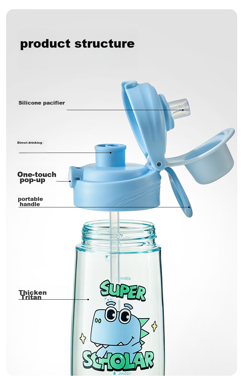 LOCK&LOCK Children's Water Bottle for Ages 6-12, Summer Straw Cup, School-Specific Drinking Cup for Elementary Students, Sports Water Bottle for Boys 11