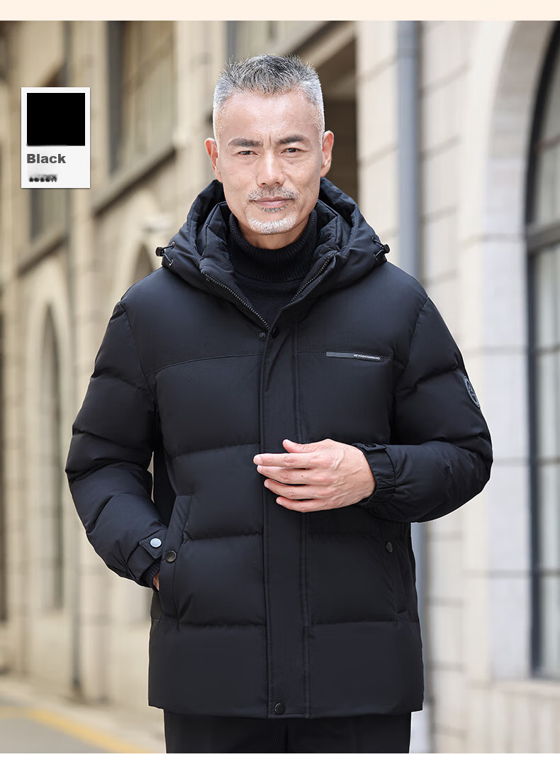 Yalu down Jacket for Men, Winter Warmth, Duck Down, Detachable Hood, Middle-Aged And Elderly Dad Style, Men's Short Coat, Outerwear 19