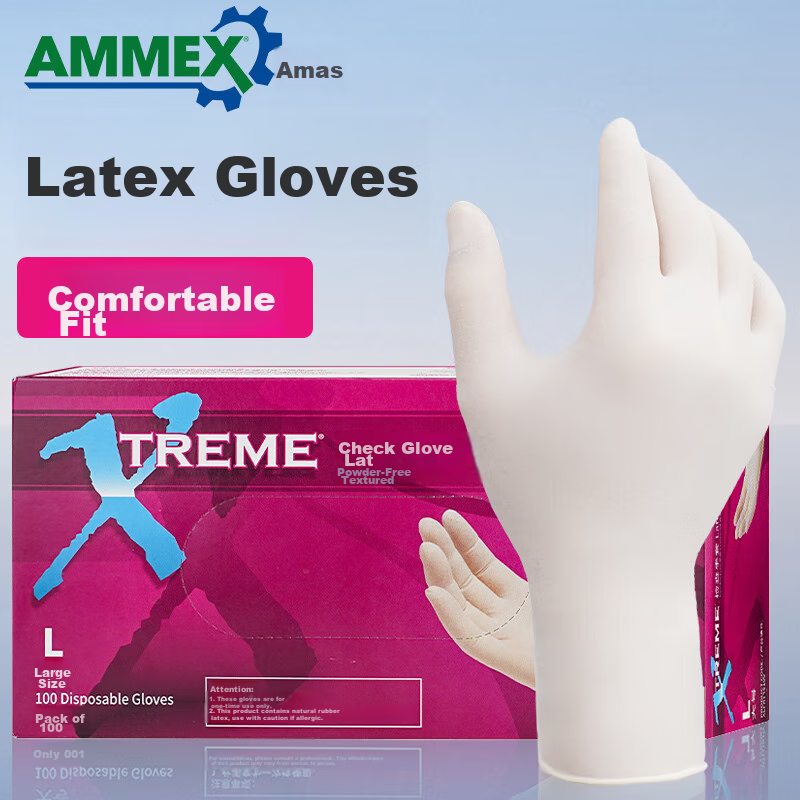 Одноразовые латексные перчатки AMMEX, 100 шт., размер M, для уборки, кухни, медицинские