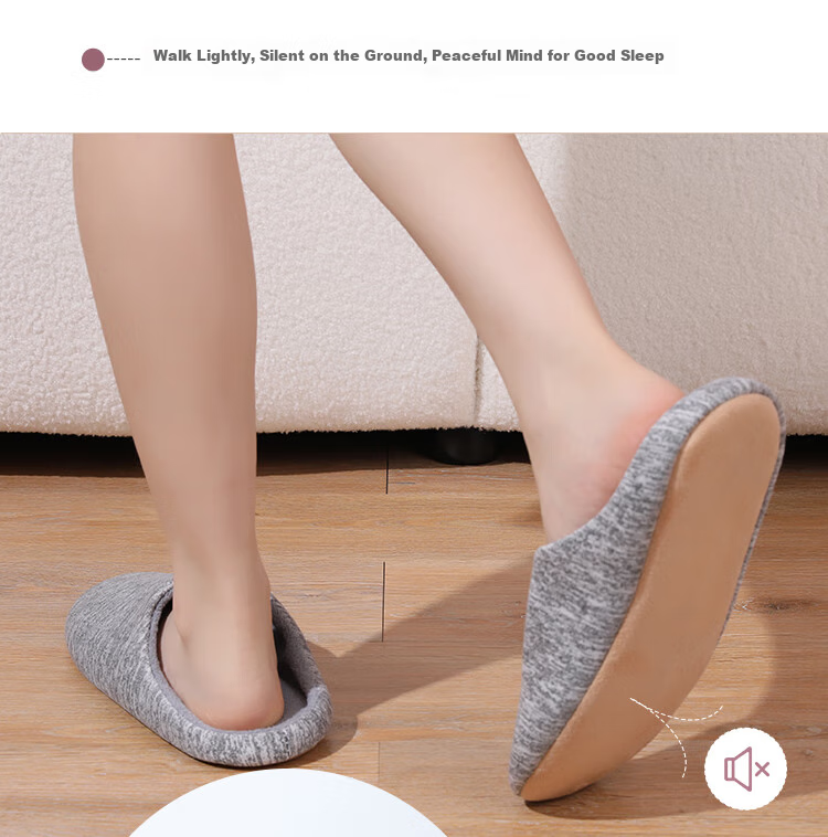 FOOTOPPO Slippers for Men, Japanese-Style Quiet Slippers, Soft-Soled Home Shoes for Women, Non-Slip Floor Slippers, Fabric Slippers for Indoor Use 4