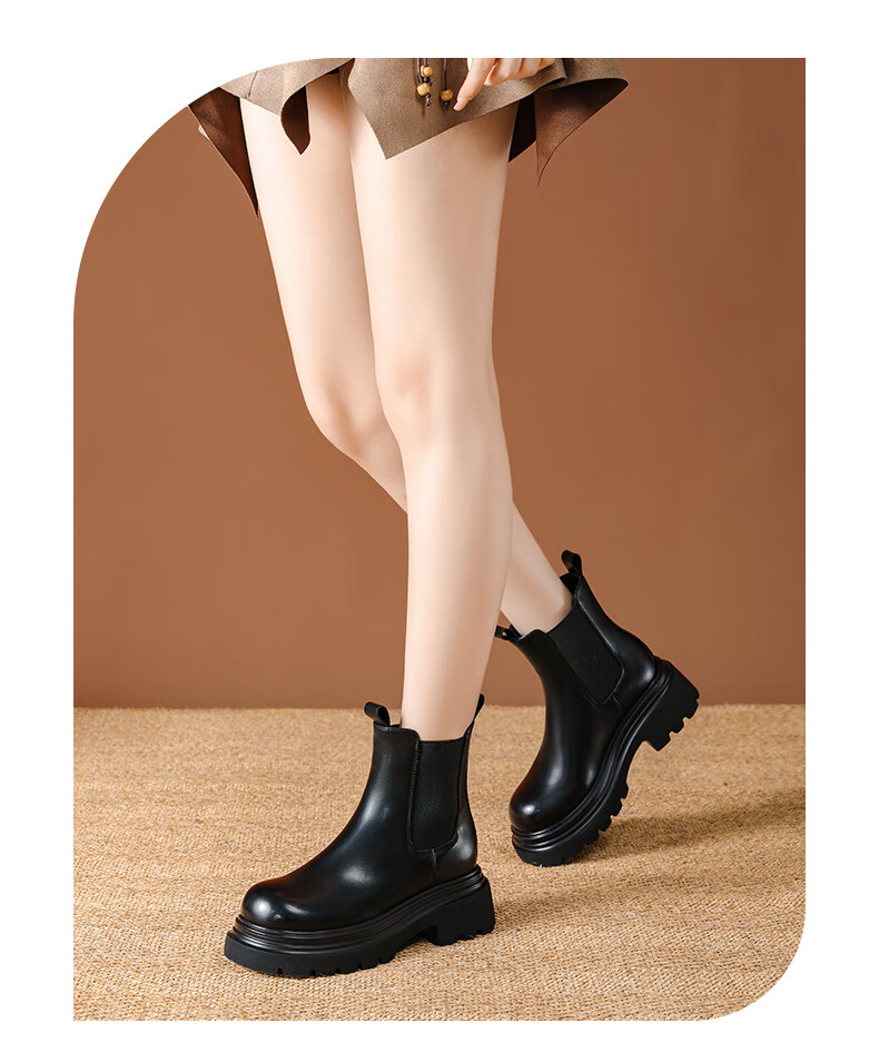 DAPHNE Martin Boots for Women, Autumn Season Boots, Slim Cigarette Boots with Thick Soles, British Style Chelsea Boots, Black, Size 36 1