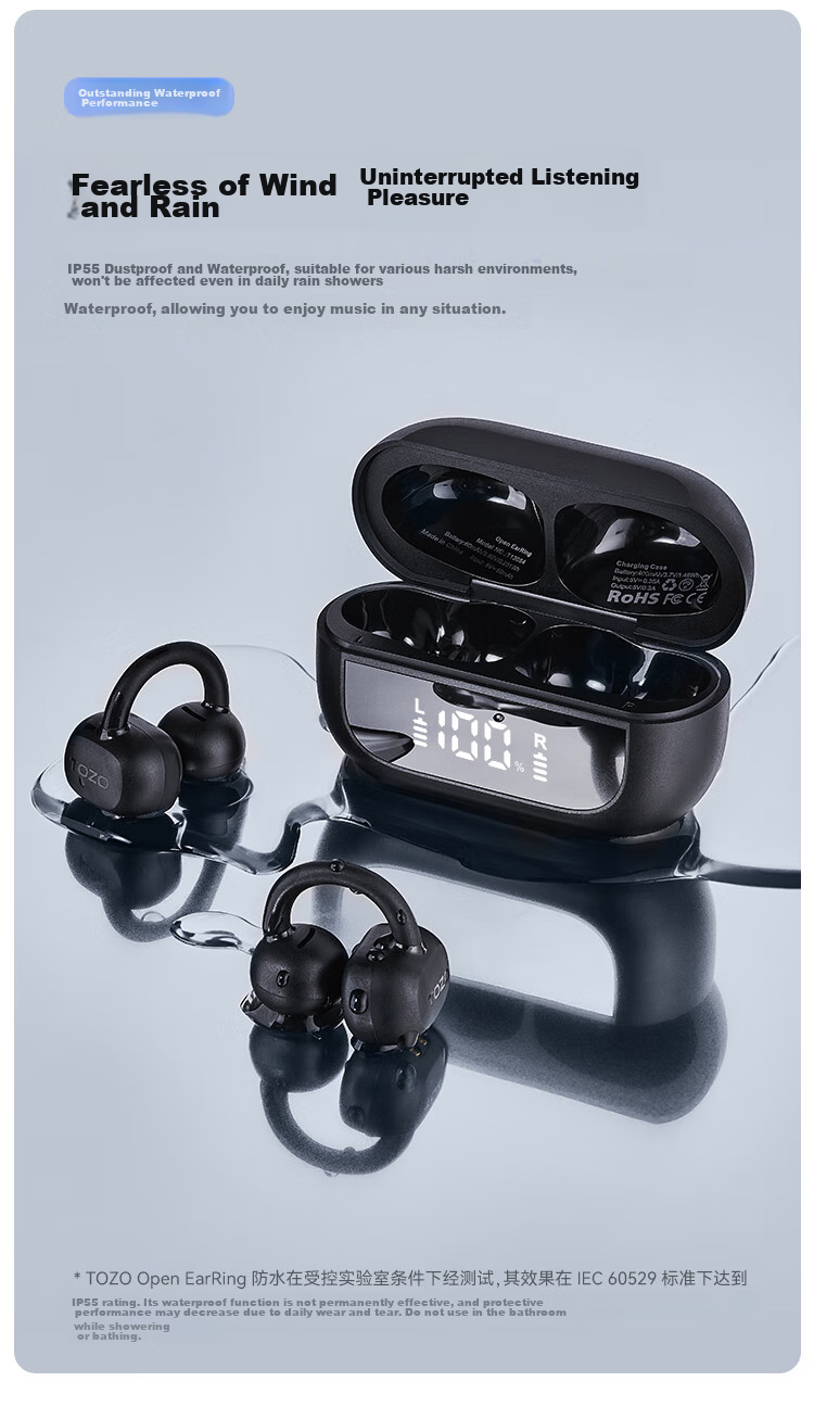 TOZO Open-Ear Headphones, Wireless Bluetooth Earphones for Running And Sports, AI Smart Translation, New Model Open Ear Ring Compatible with Apple, Huawei, Xiaomi 11