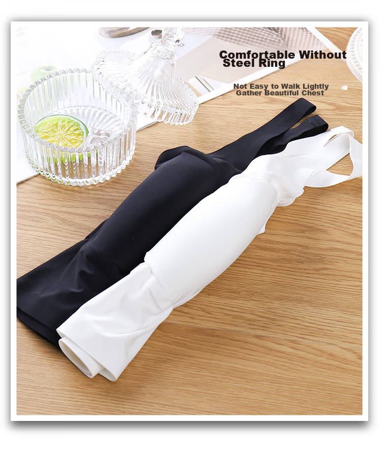 LangSha Camisole Tank Top for Women with Built-In Bra Pads, Inner Or Outer Wear, Ice Silk Summer Undershirt, Bandeau Style, White + Black, 2 Pieces 8