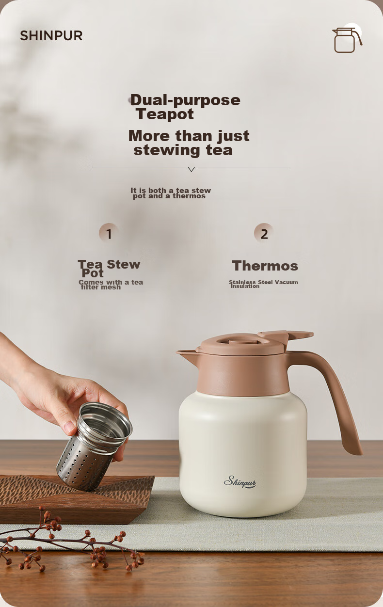 SHINPUR Insulated Thermos Flask, 316 Stainless Steel, Household Tea Steeping Pot, Tea-Water Separation, Large Capacity, White Tea Infusion Pot, Office Hot Water Bottle 3
