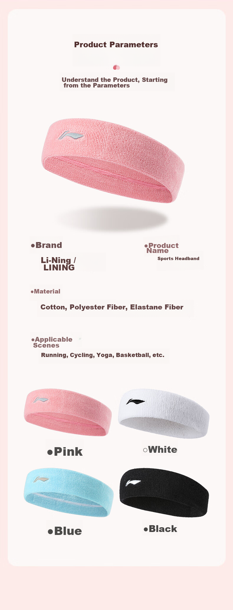 Li-Ning Sports Headband for Men And Women, Sweat-Absorbing Sweat-Wicking Headband for Running, Yoga, Dance, Basketball Hair Tie Headband 12