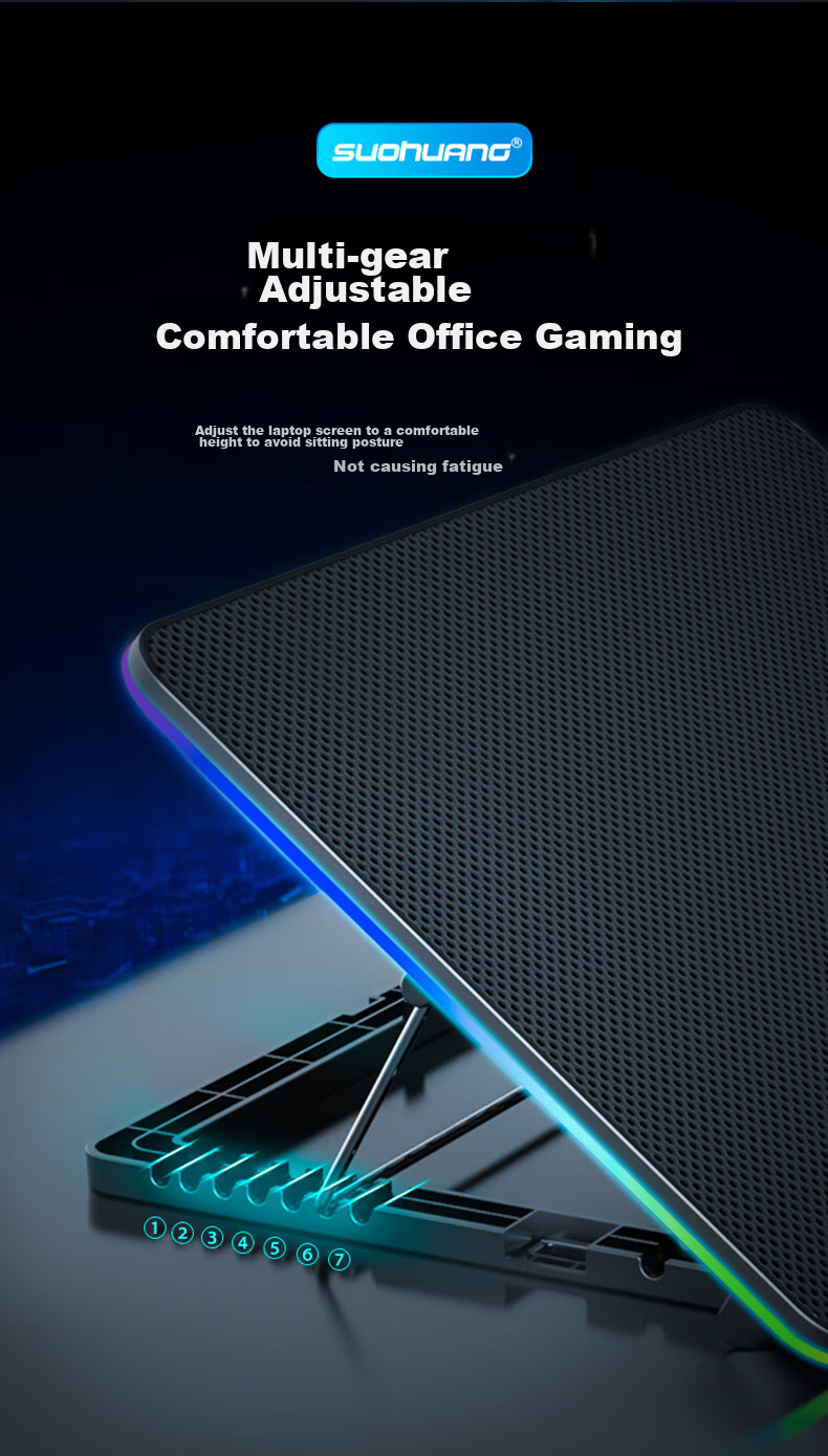 SUOHUANG SSRQ-N8RGB Laptop Cooling Pad Laptop Stand Gaming Cooling Base LCD Display Adjustable Speed Adjustable Height Surrounding Luyue 16 Plus 7