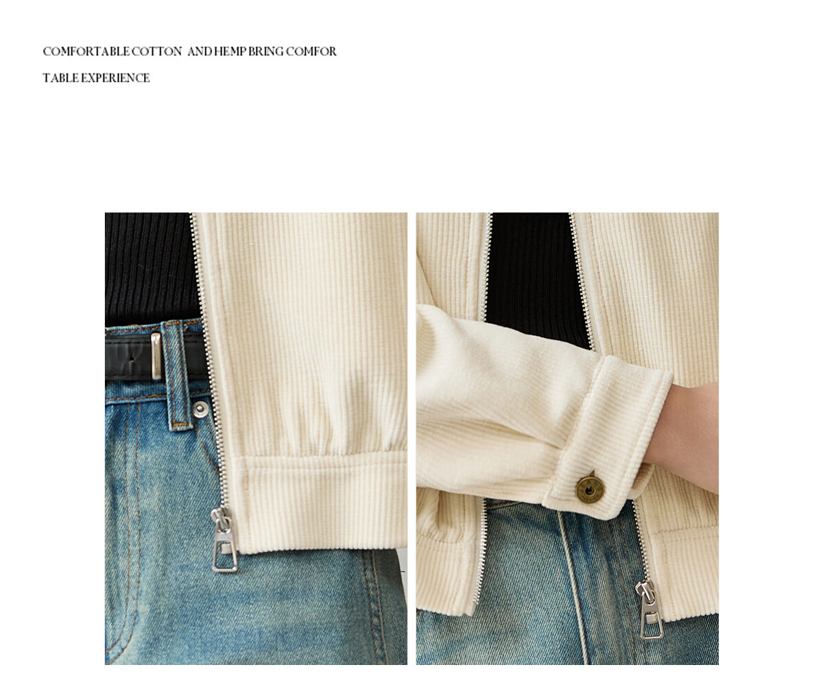 Chushen Vintage Corduroy Short Jacket for Women, Fashionable Color-Block Collar, Casual Versatile Short Coat S51D018 16