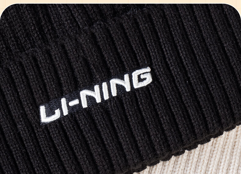 Li-Ning Hat for Men And Women, Autumn And Winter Knitted Cap, Warm Cold Hat, Sports Running Cycling Skiing Fleece-Lined Large Head Circumference Black 36