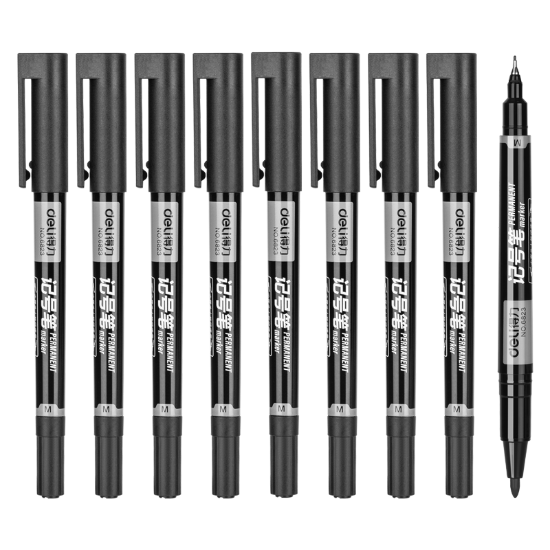 Deli Dual-Tip Multi-Purpose Marker Pen, Signing Pen, Underlining Pen, Conference Pen, Marker Pen, Black, 60-Pack, Double-Ended Underlining Pen for Children And Students, SH101