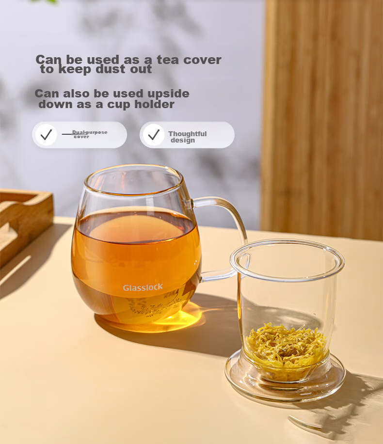 GLASSLOCK Glass Tea Cup, Heat-Resistant Children's Water Bottle, Tea-Water Separation Filter Cup, Home Use, for Men And Women, Tea Infuser Cup, 350ml 4