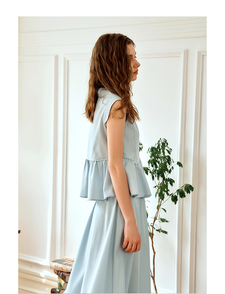 Olrain Elegant Sleeveless Workwear Set - Top and Skirt Two-Piece Summer Women's Outfit Light Blue M 22