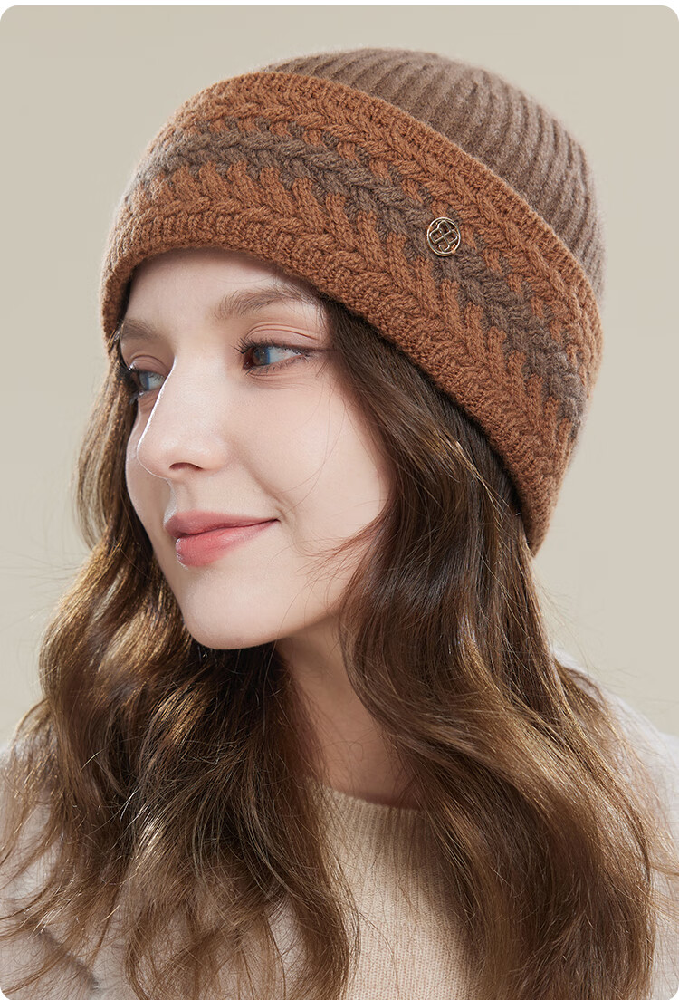 JIUMU Pure Wool Warm Knit Hat, Autumn And Winter Knitted Cap, Cold Hat, Winter Hat, Outdoor Ear Protection Cold-Resistant Cap for Women in Winter 17