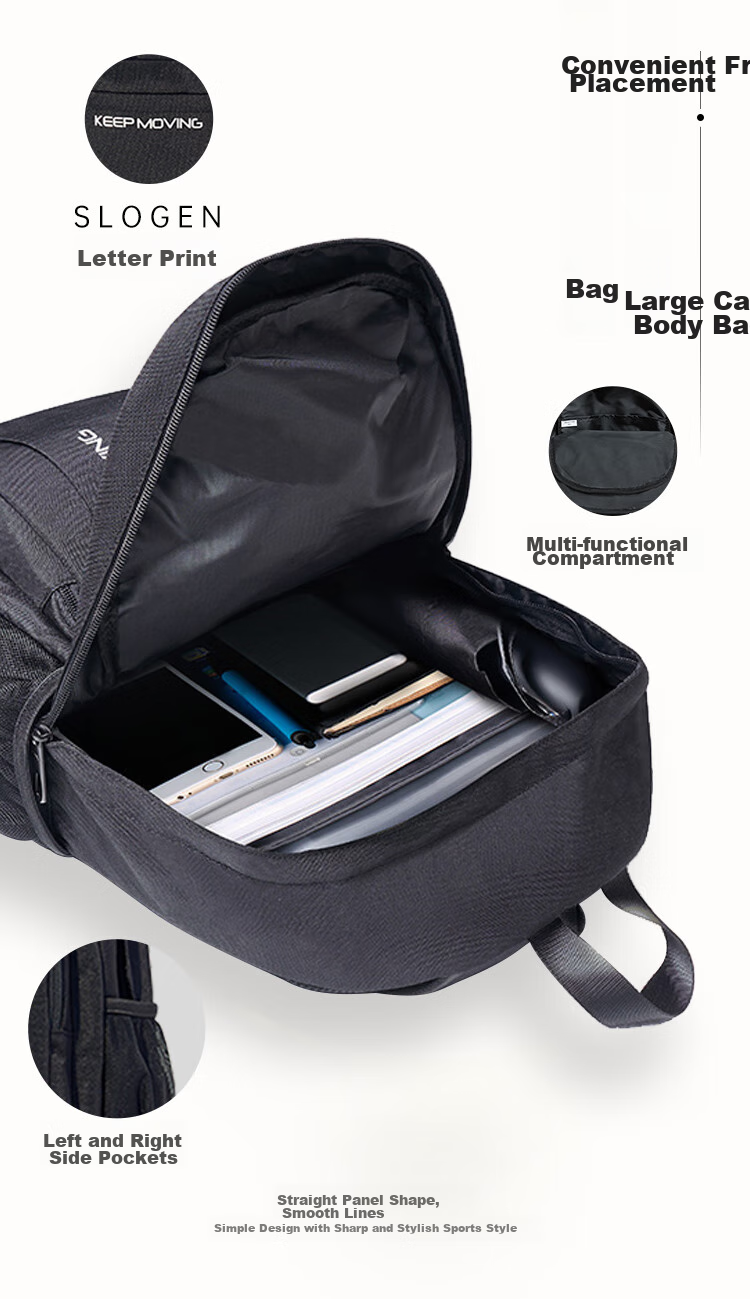 Anta Walker Black Backpack Unisex Student School Bag Laptop Sports Travel Bag 3
