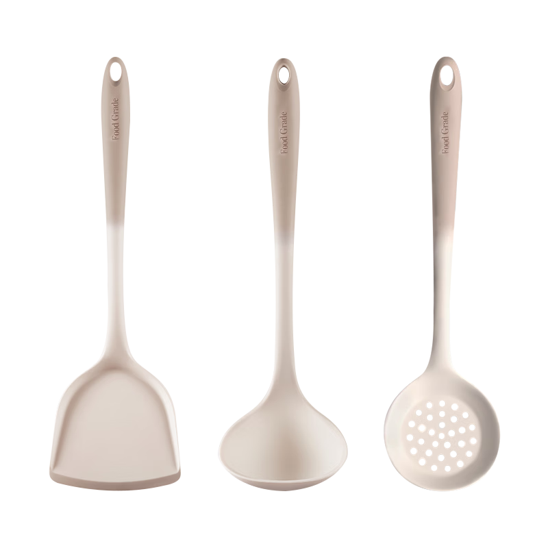 Royalstar Silicone Spatula Set of 3, Non-Stick Cooking Utensils, Household Turner, Soup Ladle, Slotted Spoon, Food Grade, Dishwasher Safe