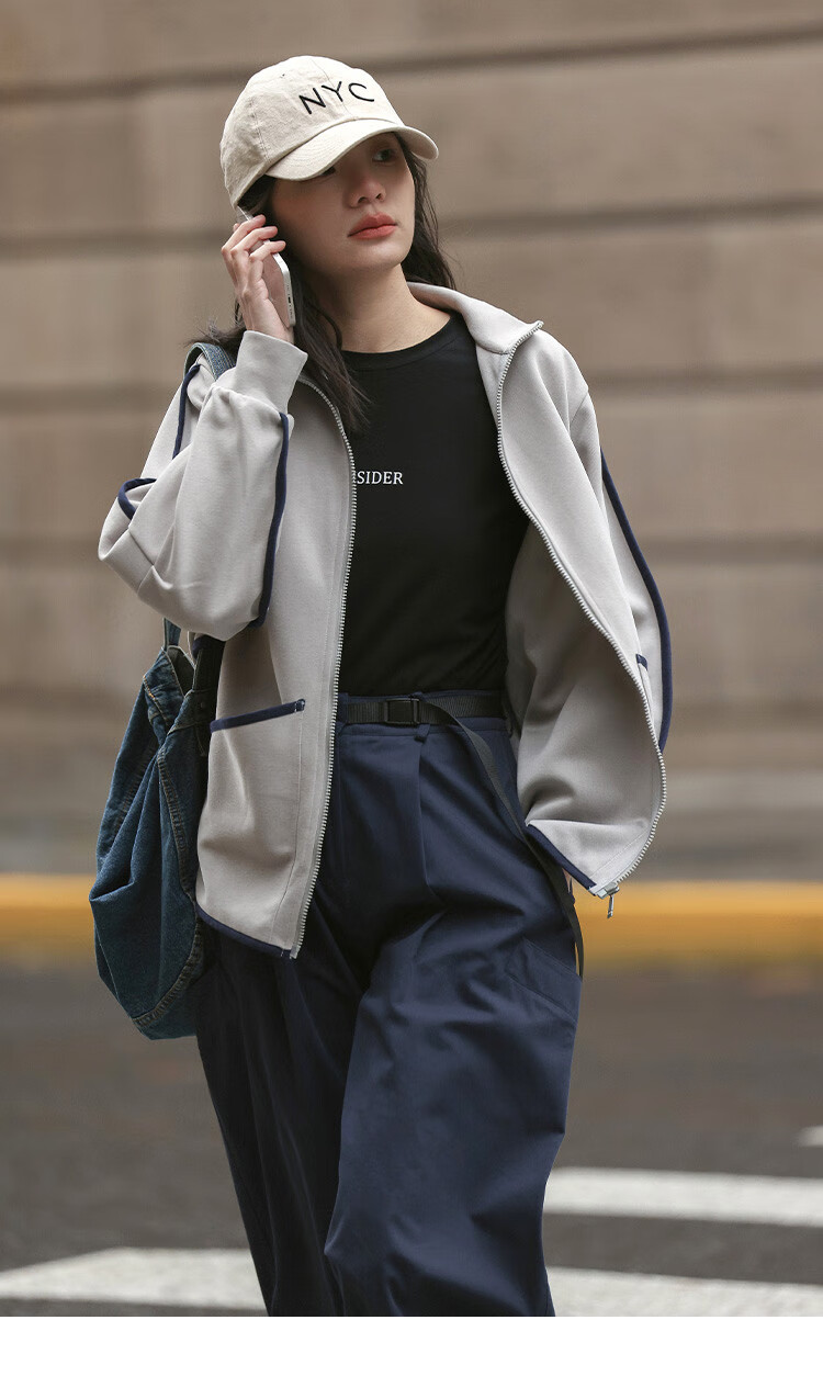 Dme [Stand-Up Collar Contrasting Trim Sweatshirt], Spring And Autumn Design, Stylish, Slimming, Long-Sleeve Casual Jacket for Wome 15