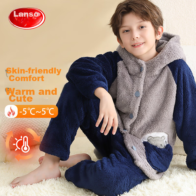 LangSha [Long Plush] Children's Pajamas, Boys' Home Wear Set, Autumn And Winter Style, Thickened Warm Baby Home Wear Set