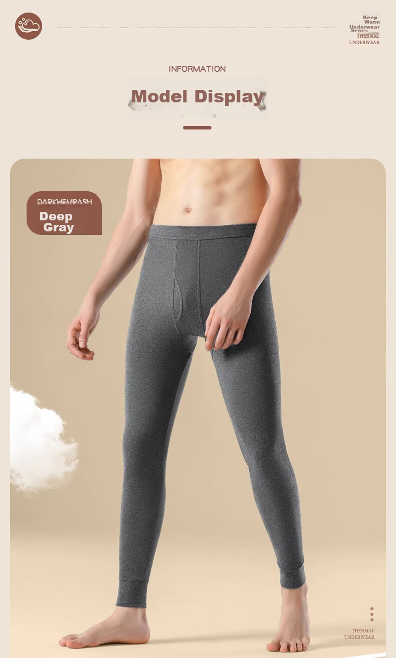 LangSha 2 Pairs of Men's Autumn Long Johns, 100% Pure Cotton Antibacterial Thermal Underwear for Men, Warm Pants, Thin Thermal Underwear Set for Autum 17