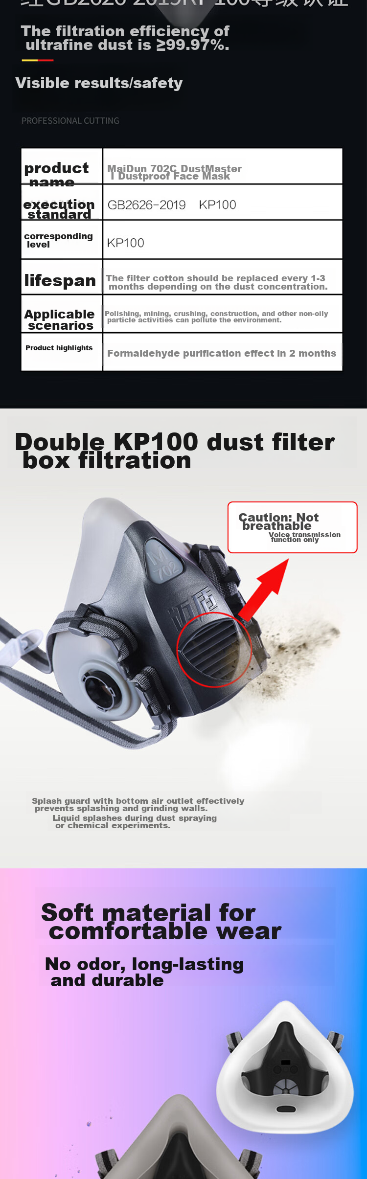 MAIDUN Dust Mask KP100, Coal Mine Underground Specialized Dust-Proof Face Mask, Grinding Dust Mask, 702C Set 2