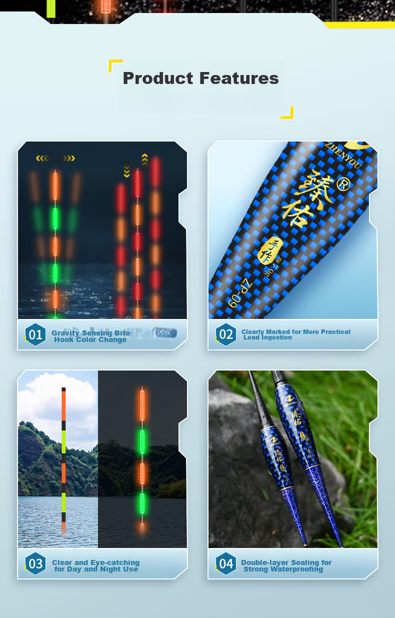 Grsaed Luminous Fishing Float with Bite Indicator, Color-Changing, Hard Tail, Highly Sensitive, Eye-Catching Buoy for Night Fishing, Carp And Big Fish Float, Electronic Float ZP08 2