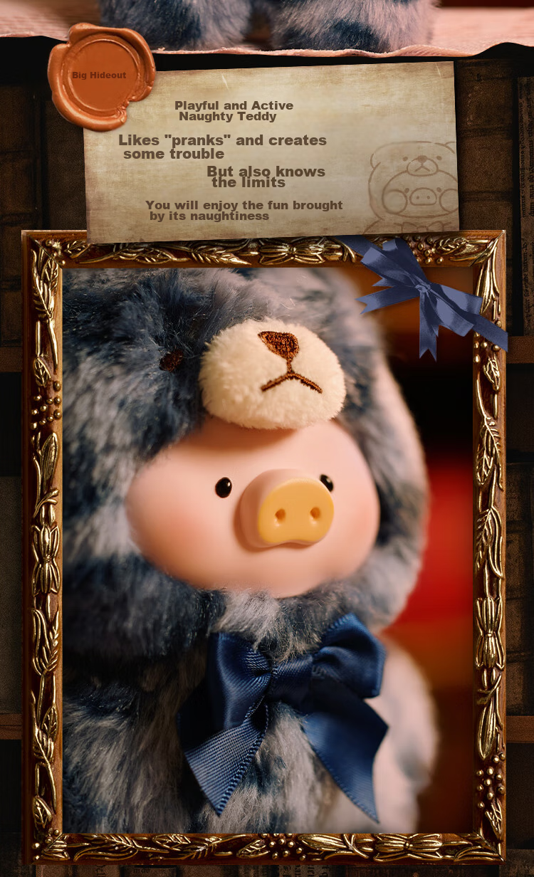 52TOYS LuLu Pig Retro Teddy Toy Store, Plush Stuffed Animal Keychain, Whole Box of 6 Pieces, National Day Gift 18