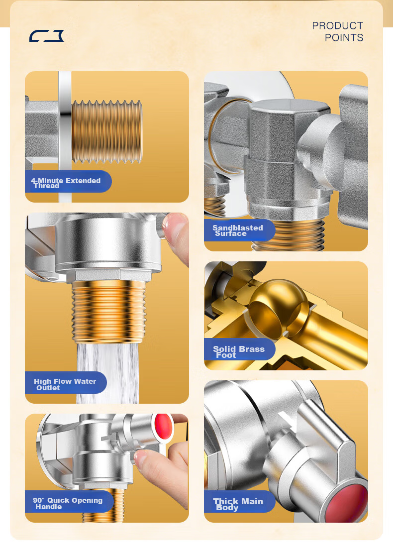 KEGOO High Flow Angle Valve Gas Water Heater Ball Valve 1/2 Inch Brass Foot Valve for Hot And Cold Water, 2-Pack K6006 2