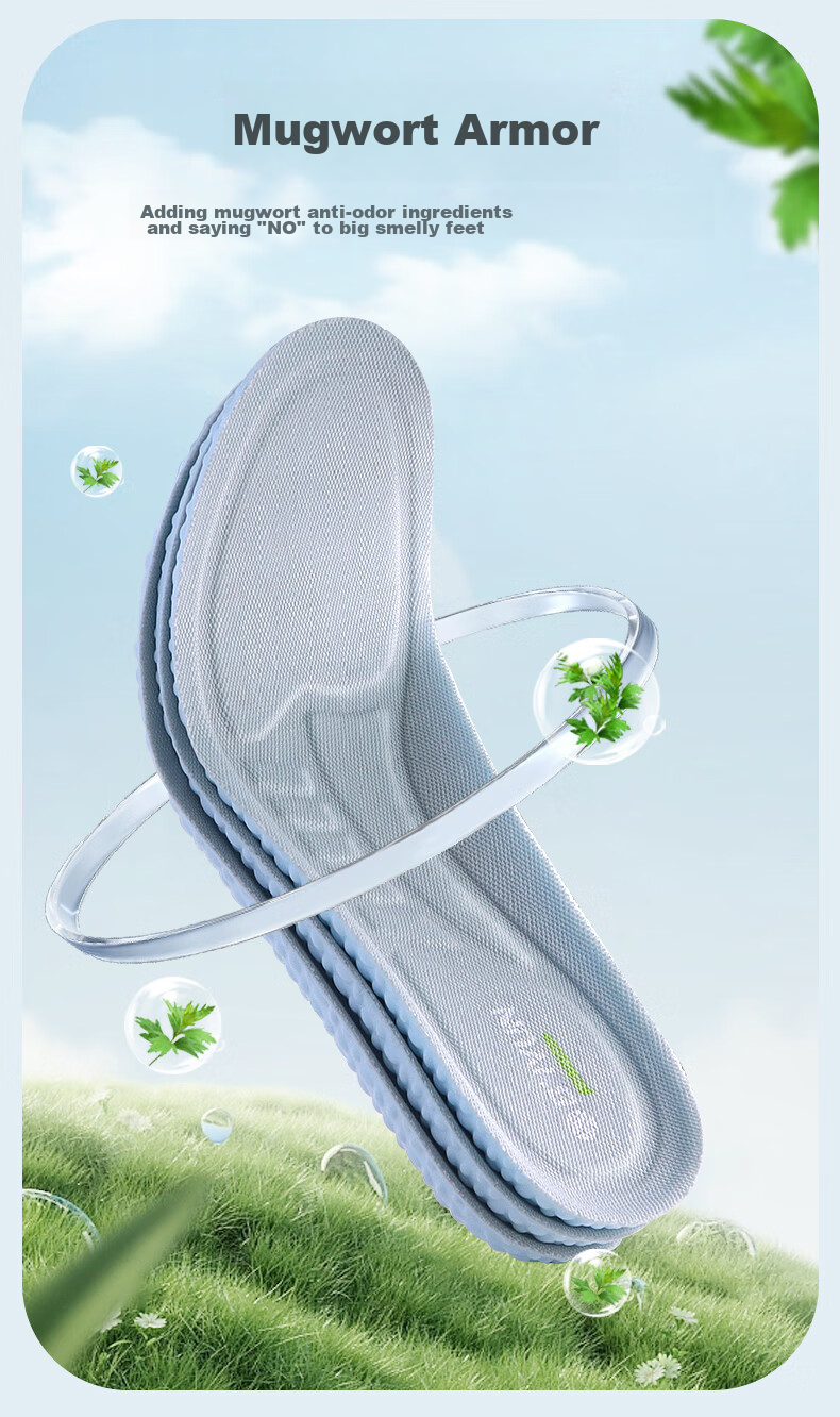 Buyun [4 Pairs] Insoles for Men, Sweat-Absorbing, Odor-Eliminating, Breathable, Soft And Elastic, Essential for Sports And Military Training, Anti-Pain Insoles, Gray And Blue 5