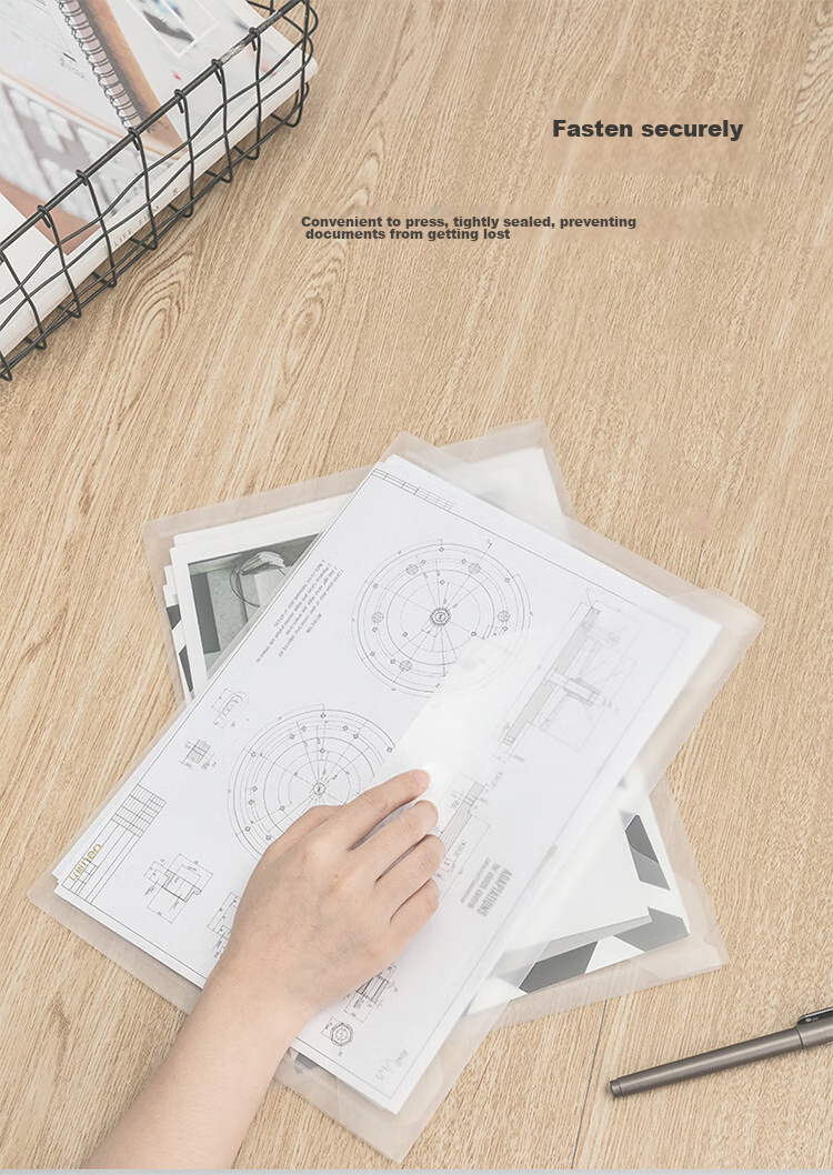 Deli 10 A4 Thick Transparent File Folders, Button Closure Document Sleeves, Waterproof Archive Bags for Contracts And Papers, Financial Receipt Storage, Study Supplies, P05501A 6