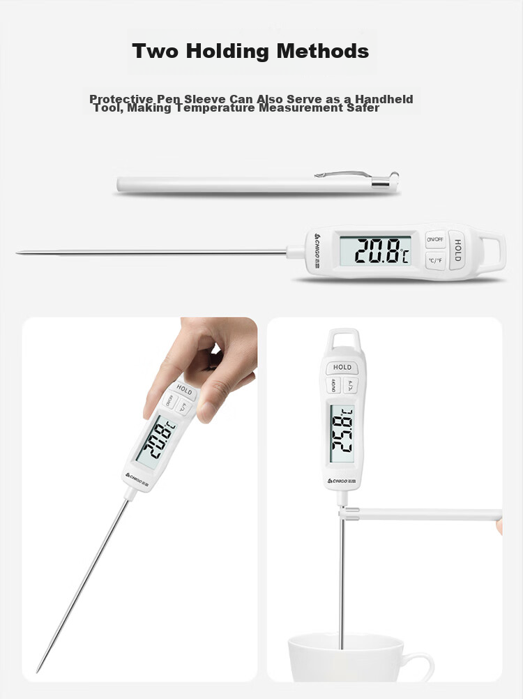 CHIGO Food Thermometer, 304 Stainless Steel, Scald-Proof, Quick Temperature Measurement, ZG-8010 Electronic Thermometer 11