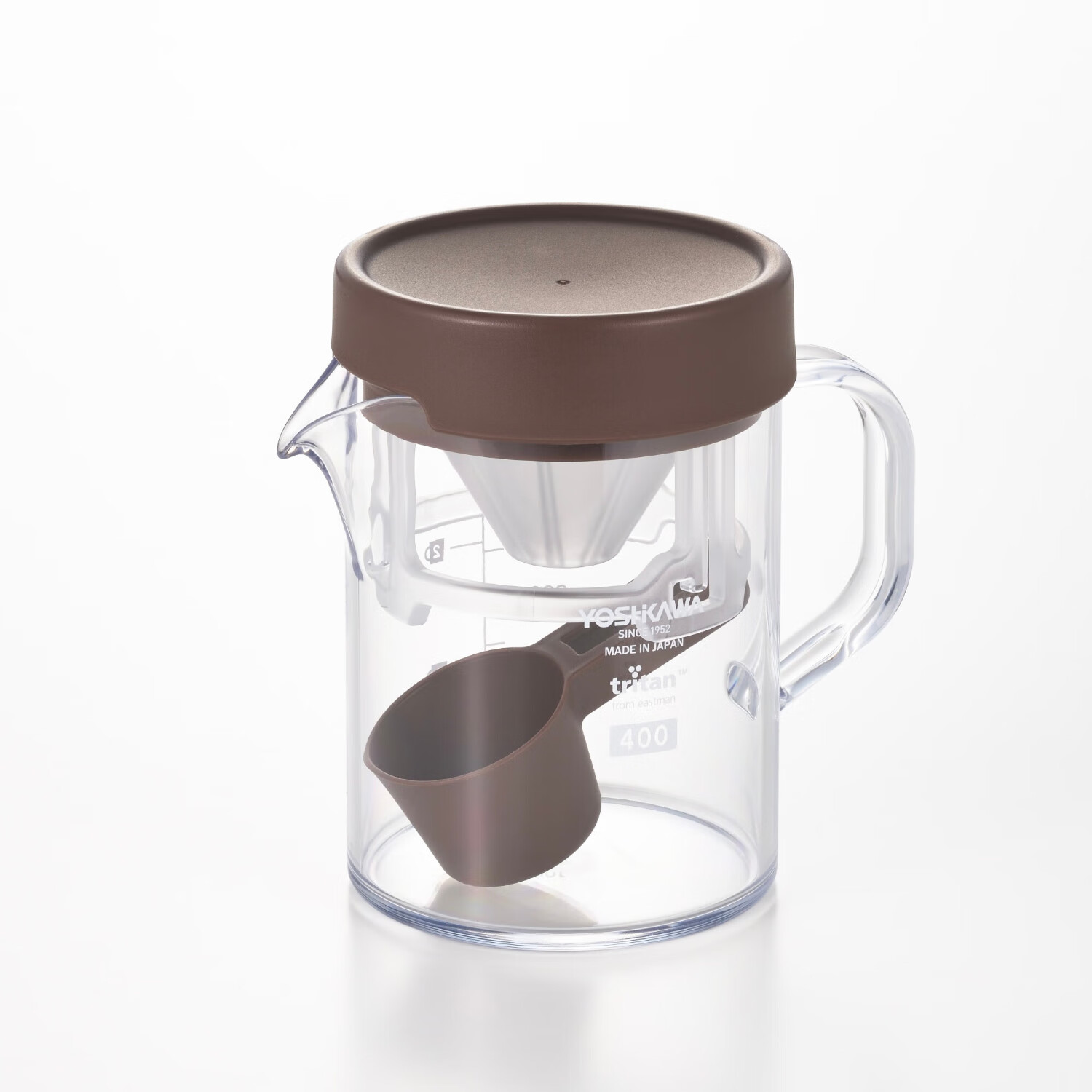 YOSHIKAWA Outdoor Japanese Imported Brown Pour-Over Coffee Sharing Cup Set 400ml with Lid, Exclusive Filter Cup And Spoo