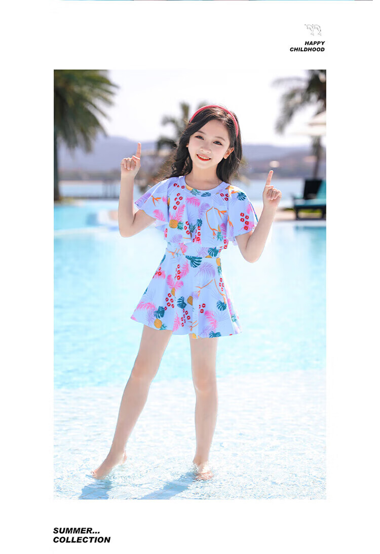 Youyou Children's Swimsuit, Girls' Swimwear, Swimming Pool Dress, Princess Swimwear, Five-Piece Set, 32623 Pink, L 7