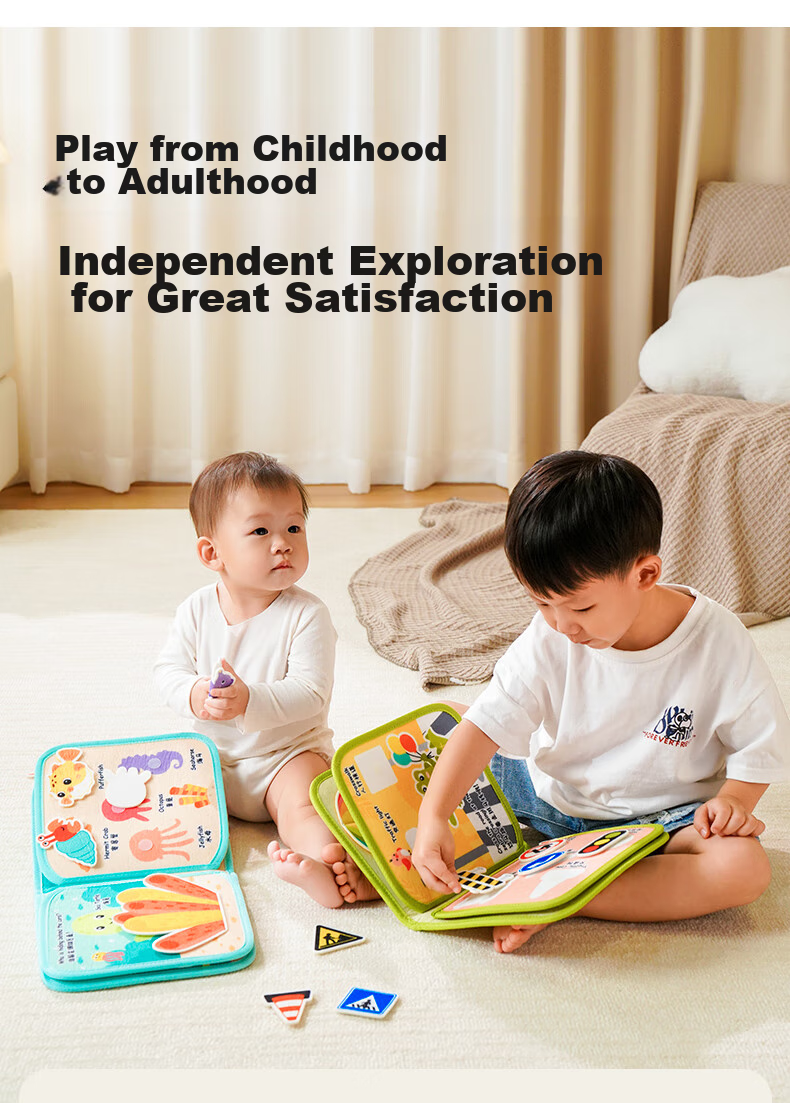 Jollybaby Tear-Resistant Book, Baby-Safe Chewable Cloth Book with Velcro, Early Education Children's Gift, Ocean Treasure 13